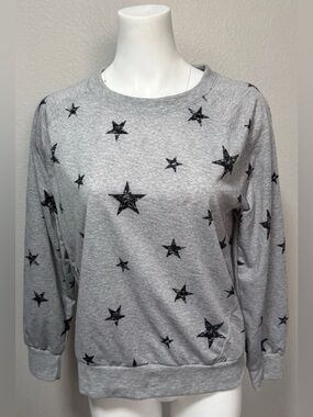 New Splendid Star Sweatshirt Lounge Top sleepwear Gray Long Sleeve Shirt Size M